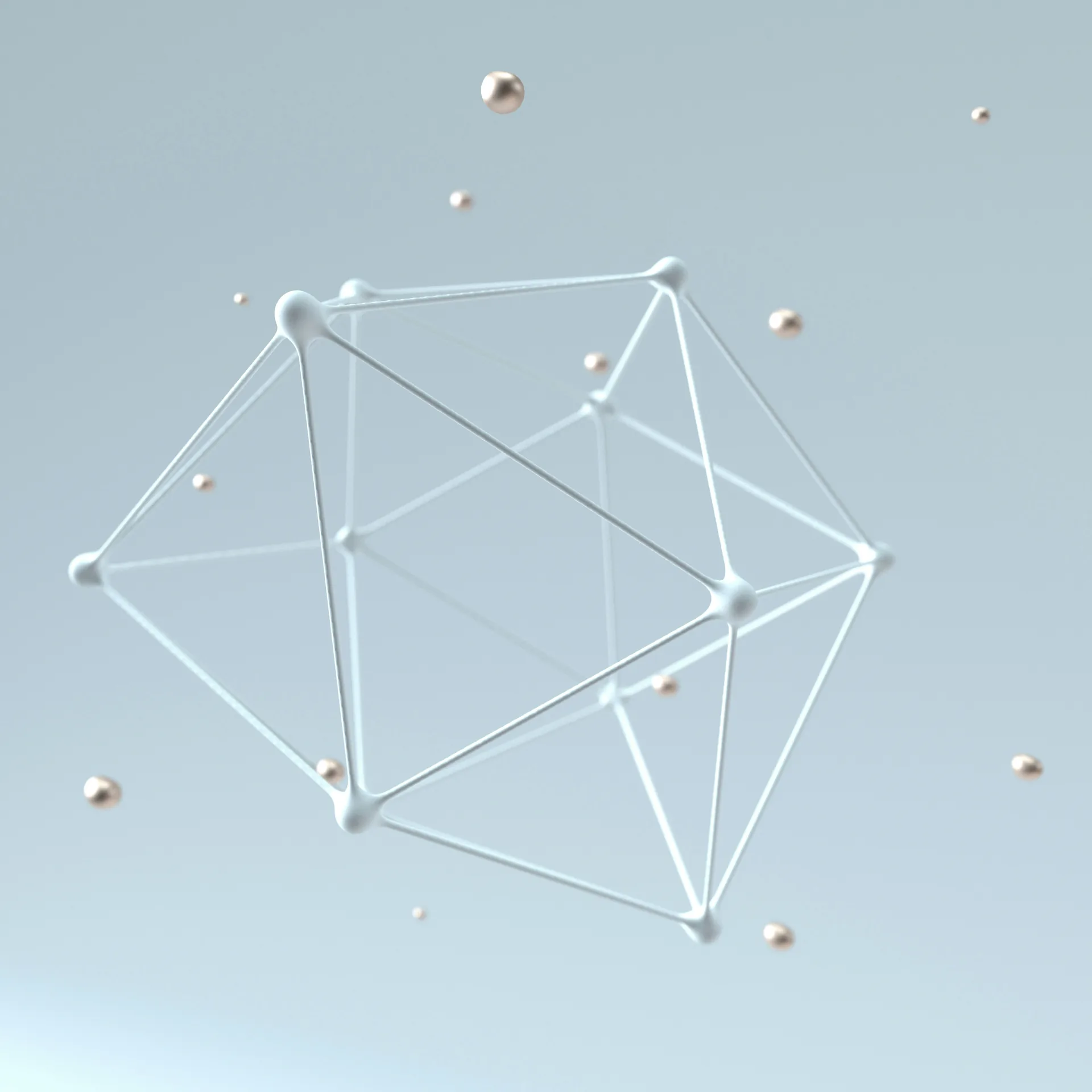 Abstract geometric network of connected nodes against a pale blue background.
